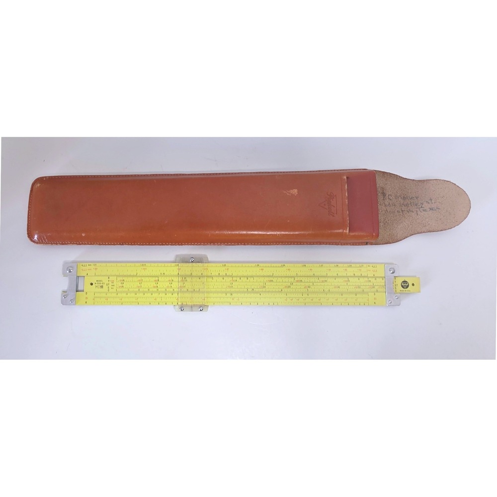 Vintage Pickett Model 83 Slide Rule W/ Original Leather Case Made in USA Yellow